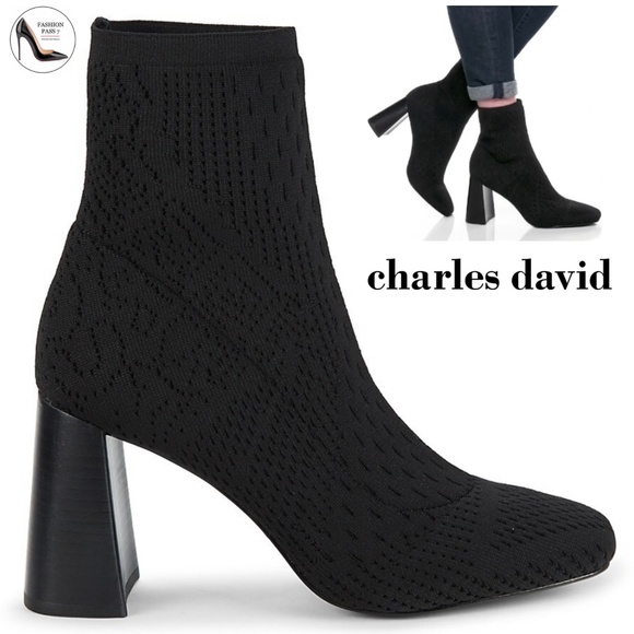 CHARLES DAVID Turmoil Perforated Sock Heeled Booties Square Toe Ankle boots 7